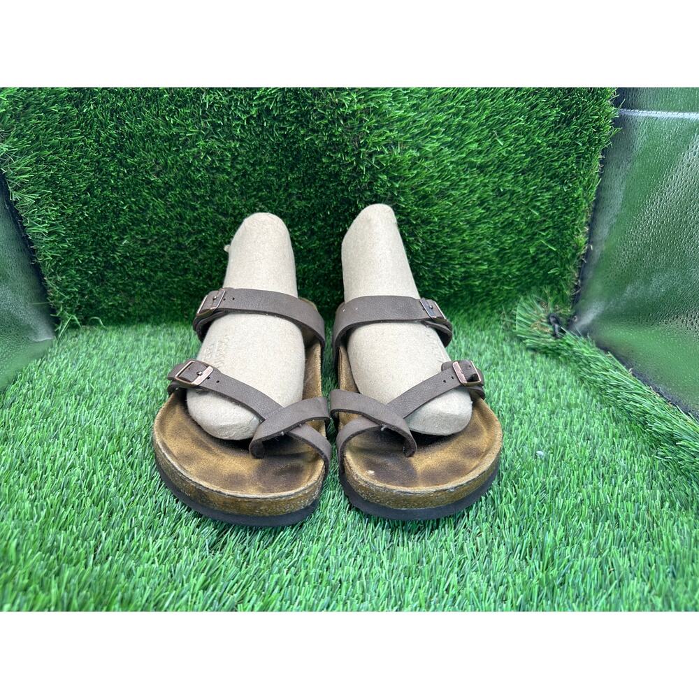 Birkenstock Mayari Birko-Flor Slide Sandal Unisex M7/W9 Brown Leather Dual Strap - Picture 2 of 15